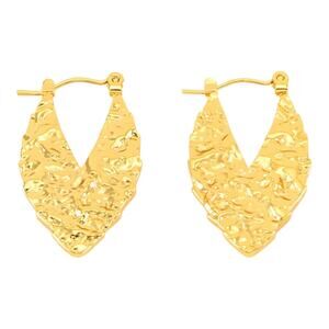Geometric Textured Leaf Hoop Earrings 18K Gold Plated Steel New Gold Toned